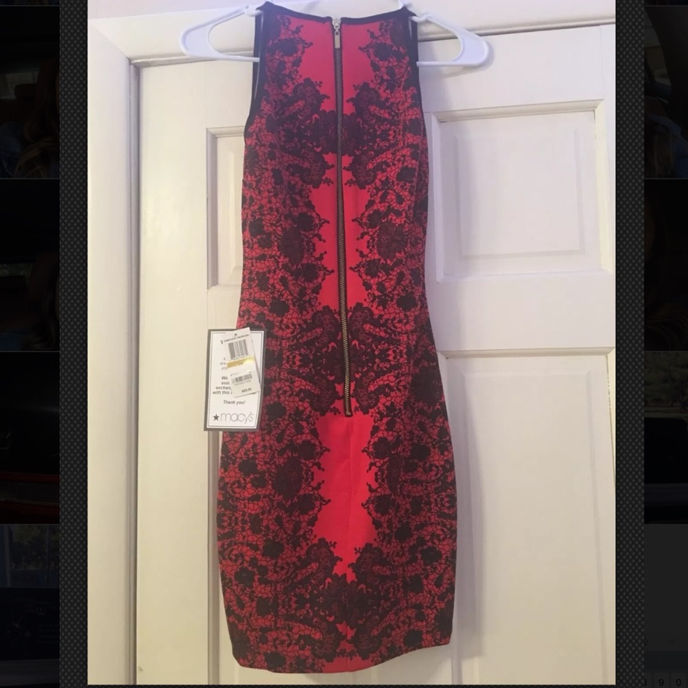 Black and red patterned formal dress